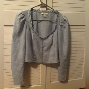 Topshop blue long sleeve top with puff shoulder